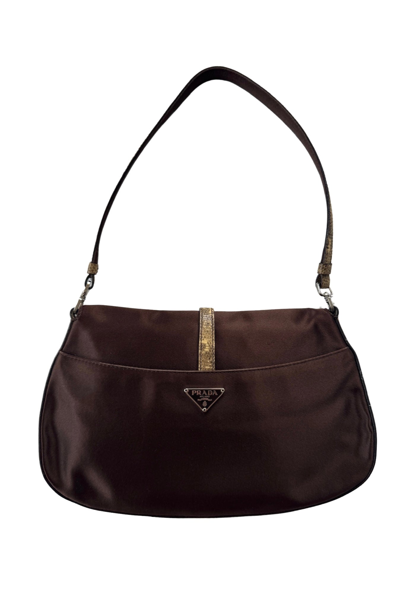 RARE PRADA Satin Leather Brown Shoulder Bag