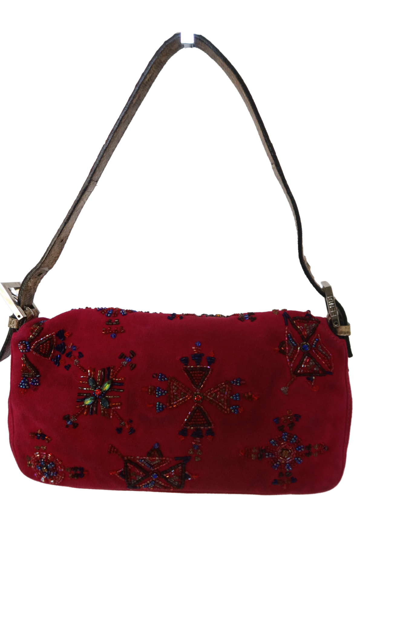 RARE FENDI Fuchsia Beaded Baguette with Lizard Leather Trim