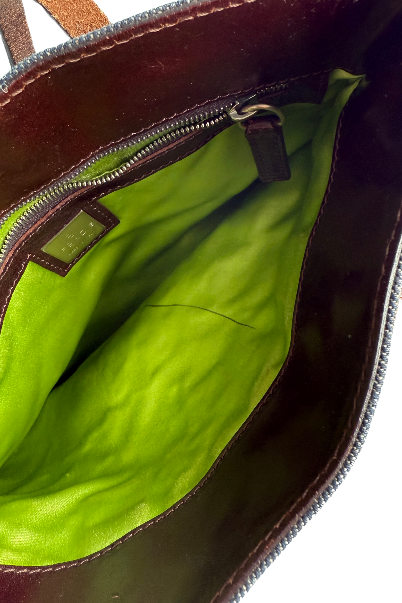 FENDI Denim Floral Applique Tote Bag