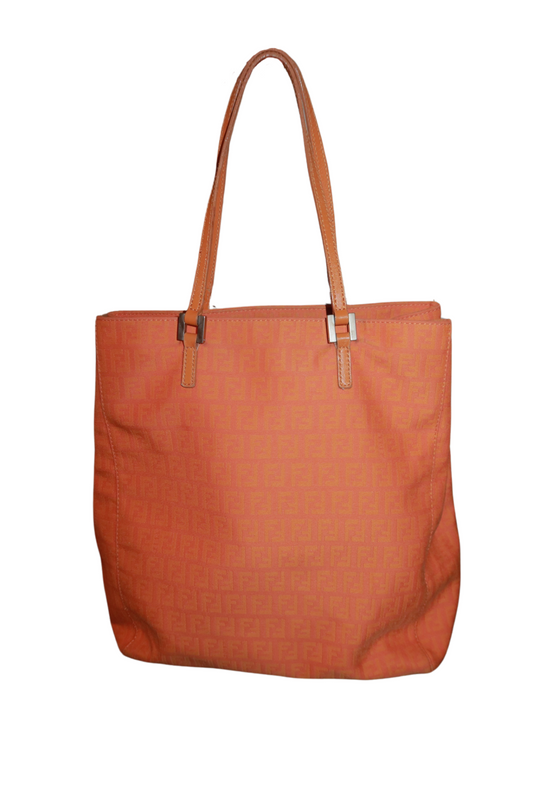 FENDI Zucchino Monogram Orange Canvas x Leather Medium Tote Bag