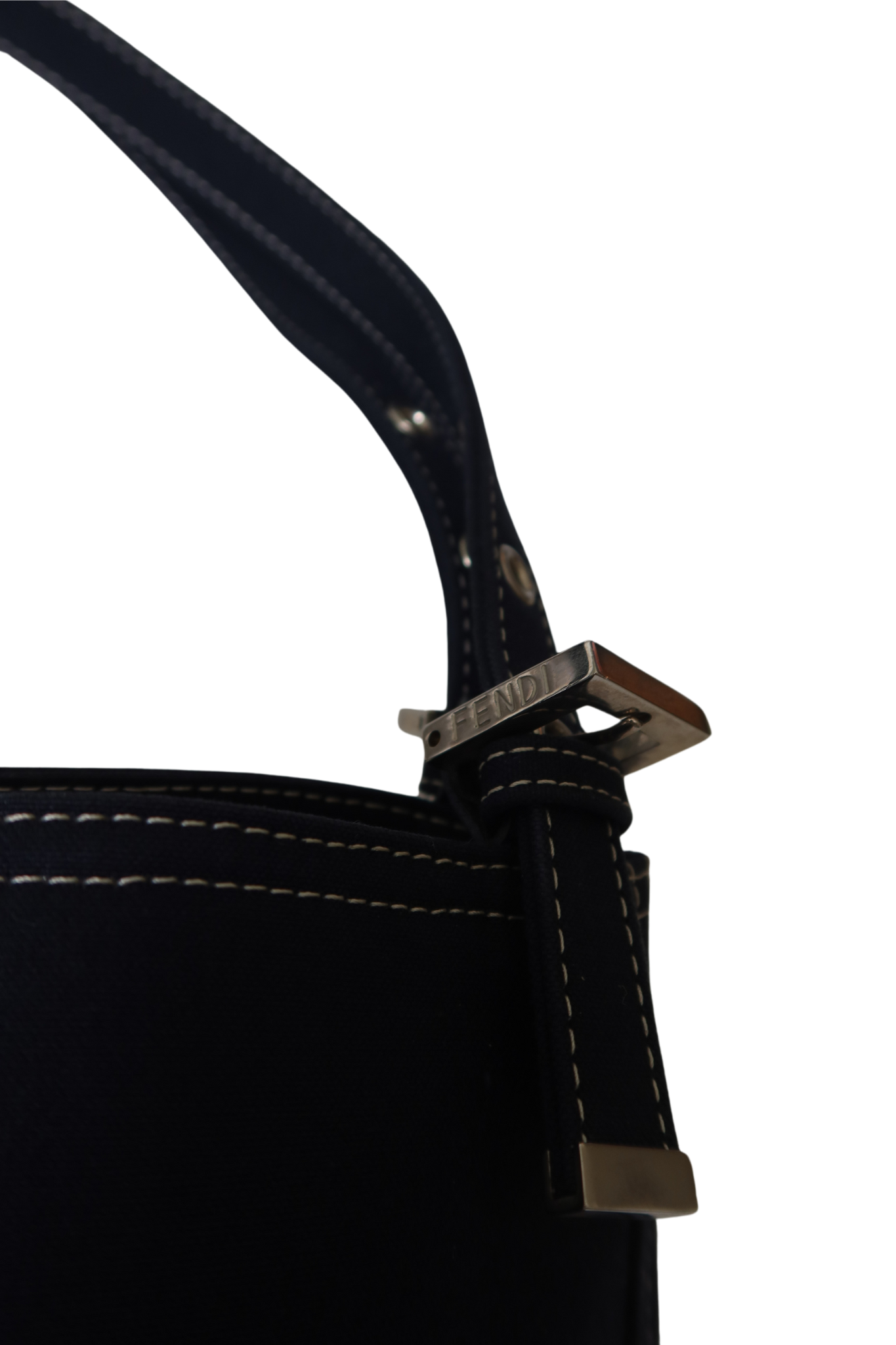 FENDI Navy Blue Fabric Handbag with Enamel Buckle