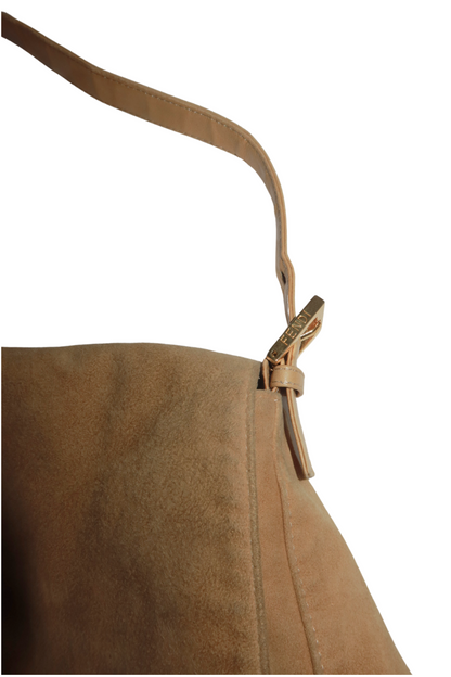 FENDI Mamma Baguette Beige Suede Leather Shoulder Bag