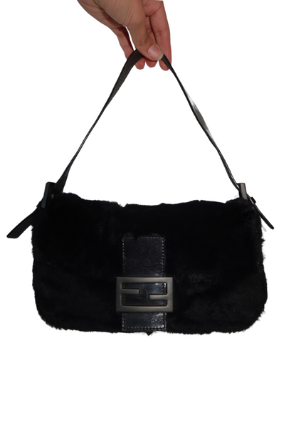 FENDI Black Fur Baguette