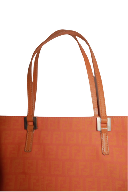 FENDI Zucchino Monogram Orange Canvas x Leather Medium Tote Bag