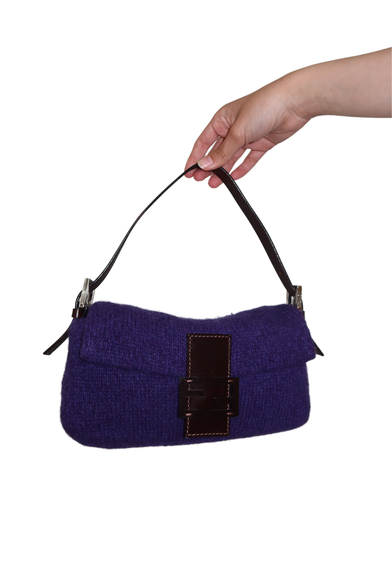 FENDI Purple Wool Baguette