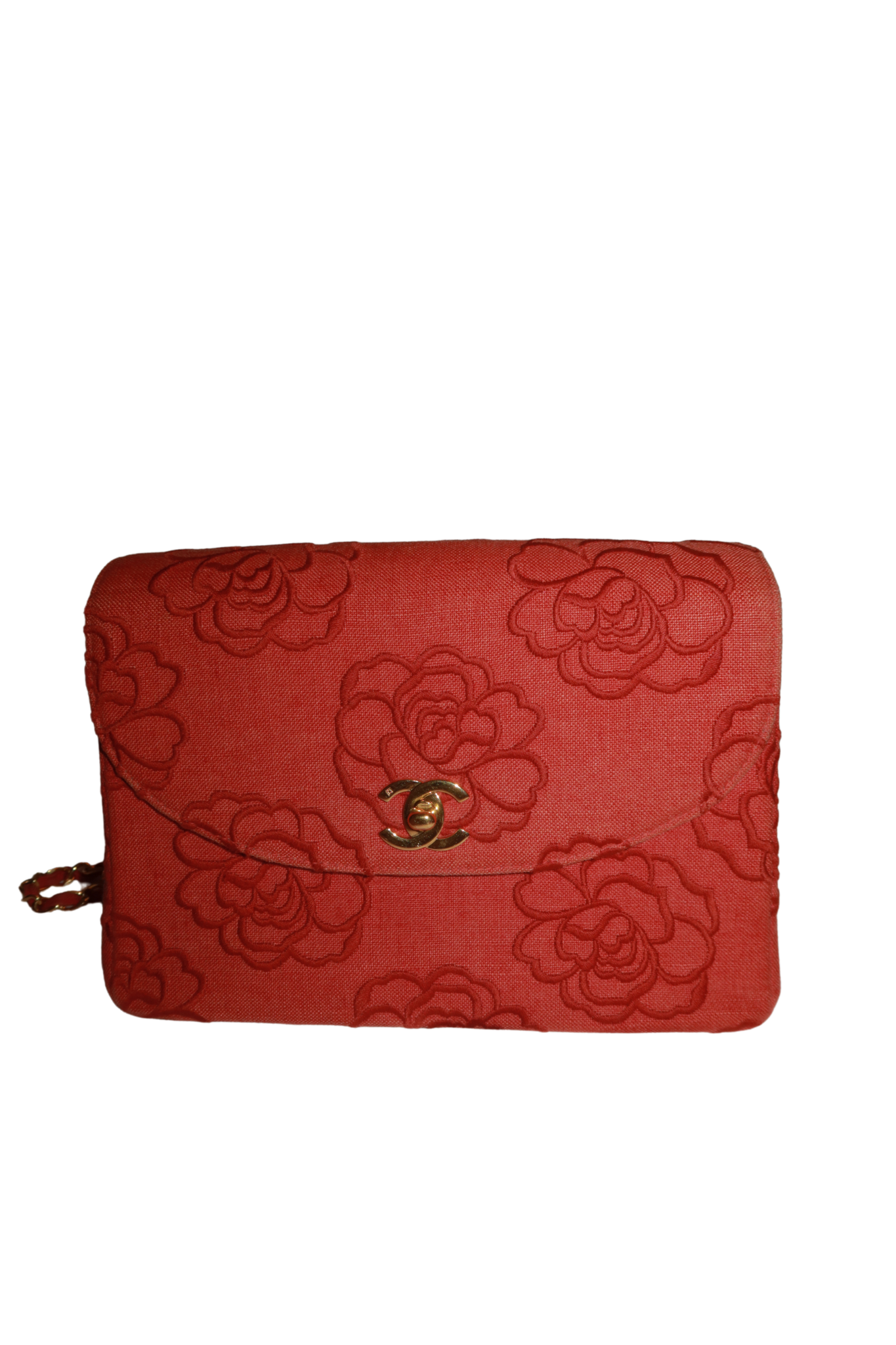 CHANEL Canvas Camellia Embroidered Double Flap Bag